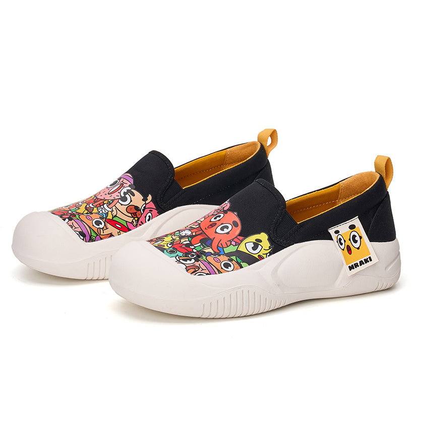 Joy&mario Women’s Slip-on Cartoon Twill Loafers Shoes in Black-65770W