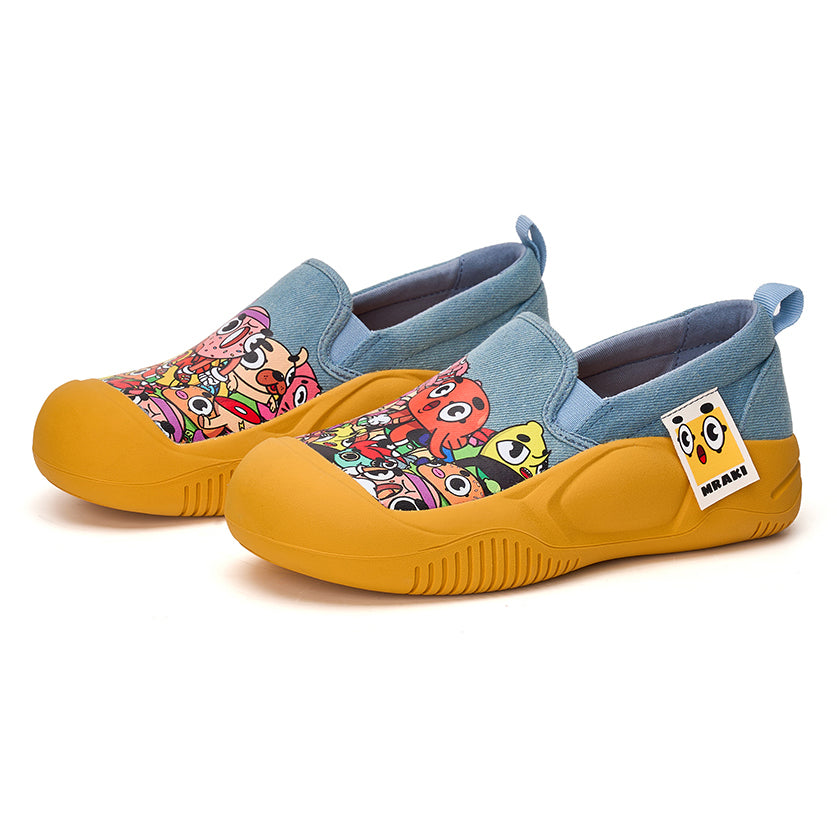 Joy&mario Women’s Slip-on Cartoon Twill Loafers Shoes in Blue-65770W