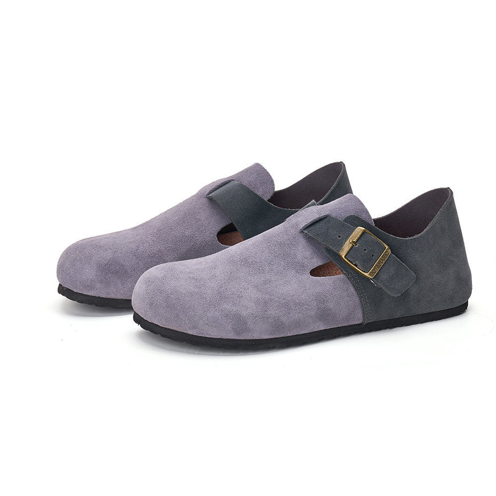 Joy&mario Women’s and Men's Slip-On Cow Suede Couple Birken Shoes in Grey-77193W/M