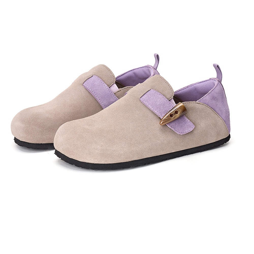Joy&mario Women’s Slip-On Cow Suede Birken Shoes in Khaki-77206W