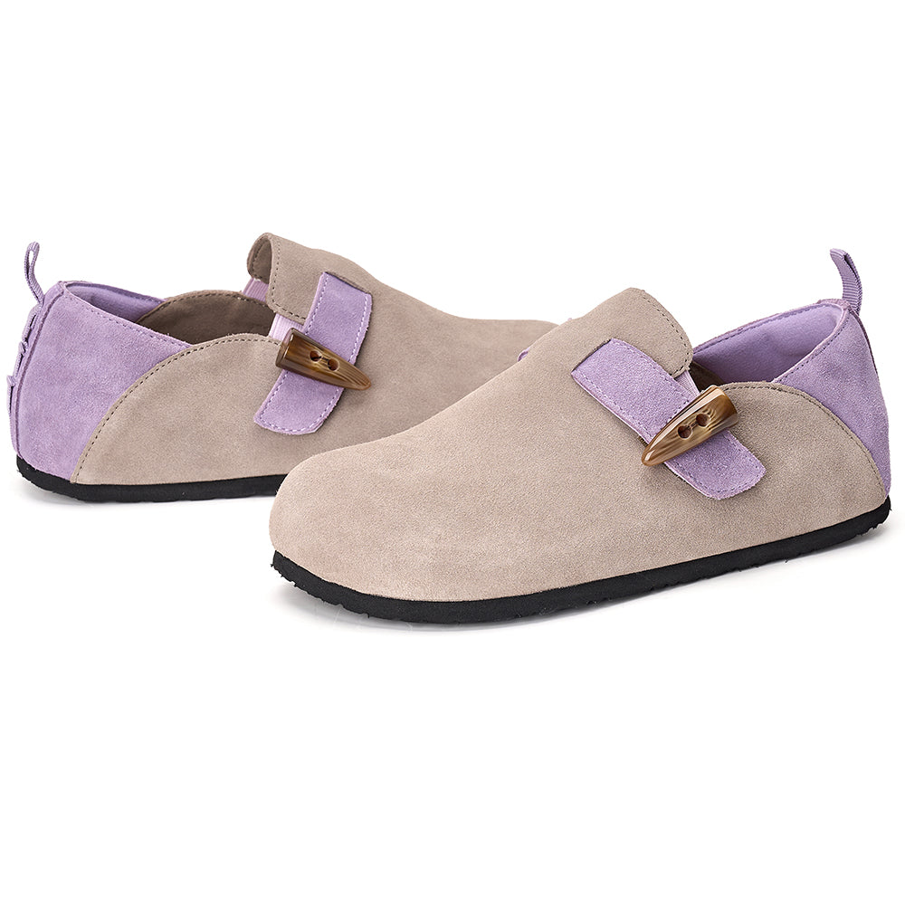 Joy&mario Women’s Slip-On Cow Suede Birken Shoes in Khaki-77206W