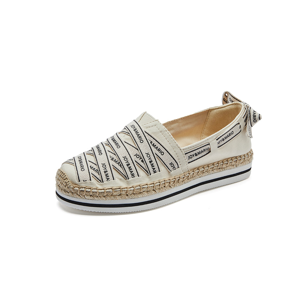 Joy&mario Handmade Women’s Slip-On Espadrille Canvas Shoes in Ivory-51396W