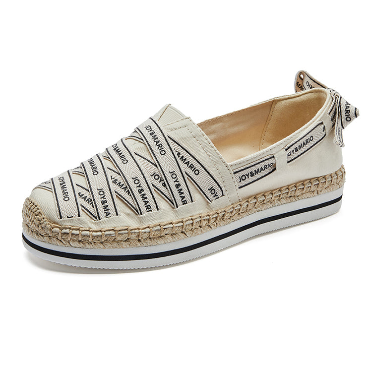 Joy&mario Handmade Women’s Slip-On Espadrille Canvas Shoes in Ivory-51396W
