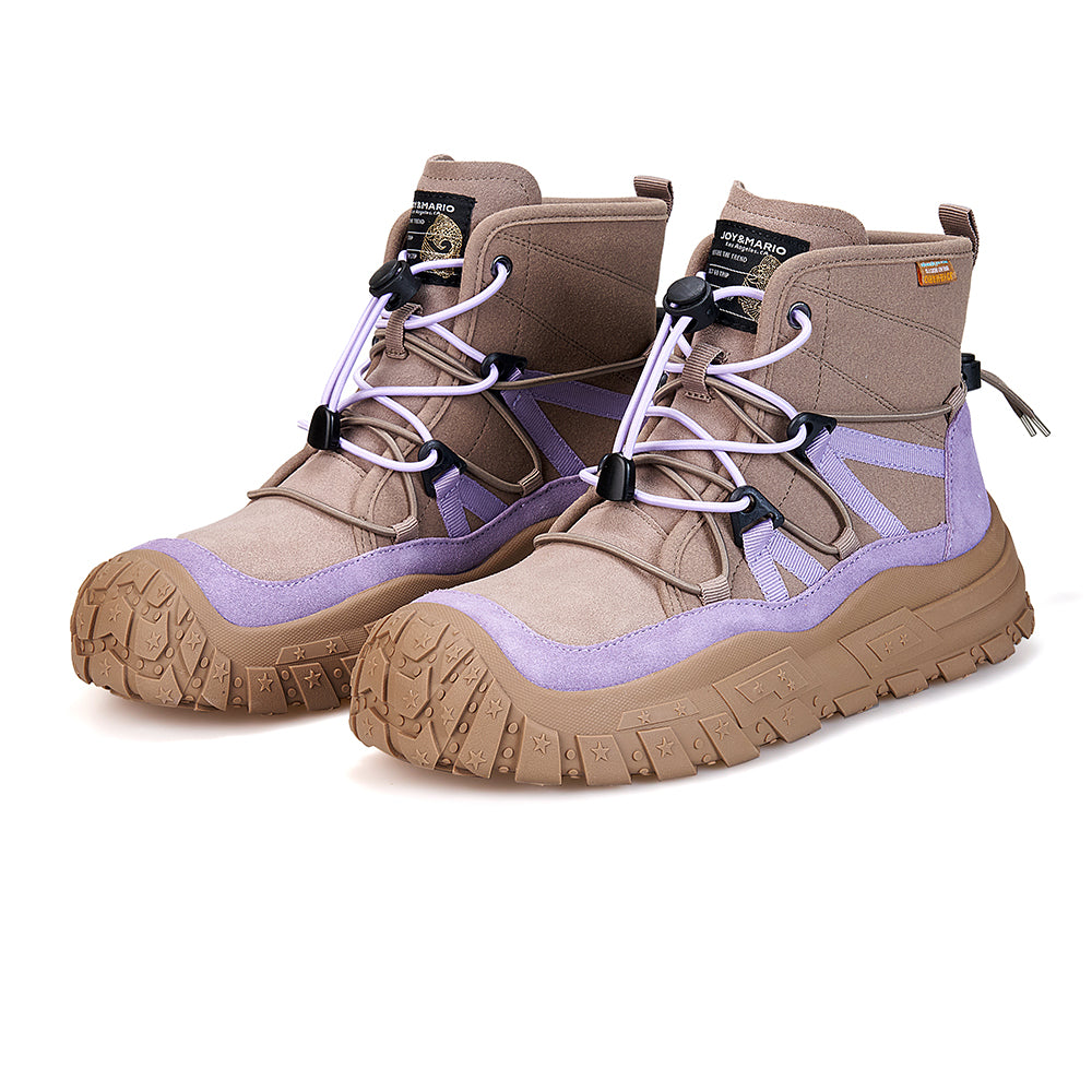 Joy&mario Women's Leather Lace-up Shoes Winter Boots in Khaki-65977W