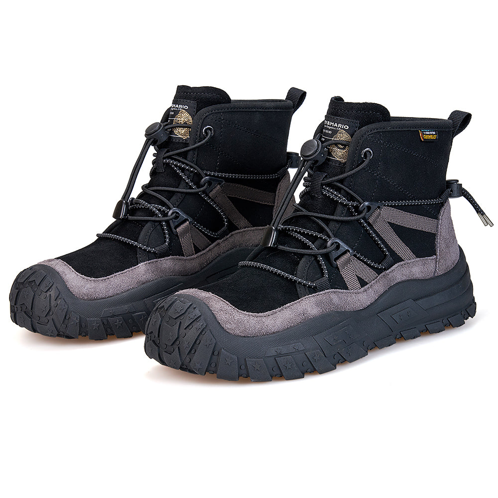 Joy&mario Women's Leather Lace-up Shoes Winter Boots in Black-65977W