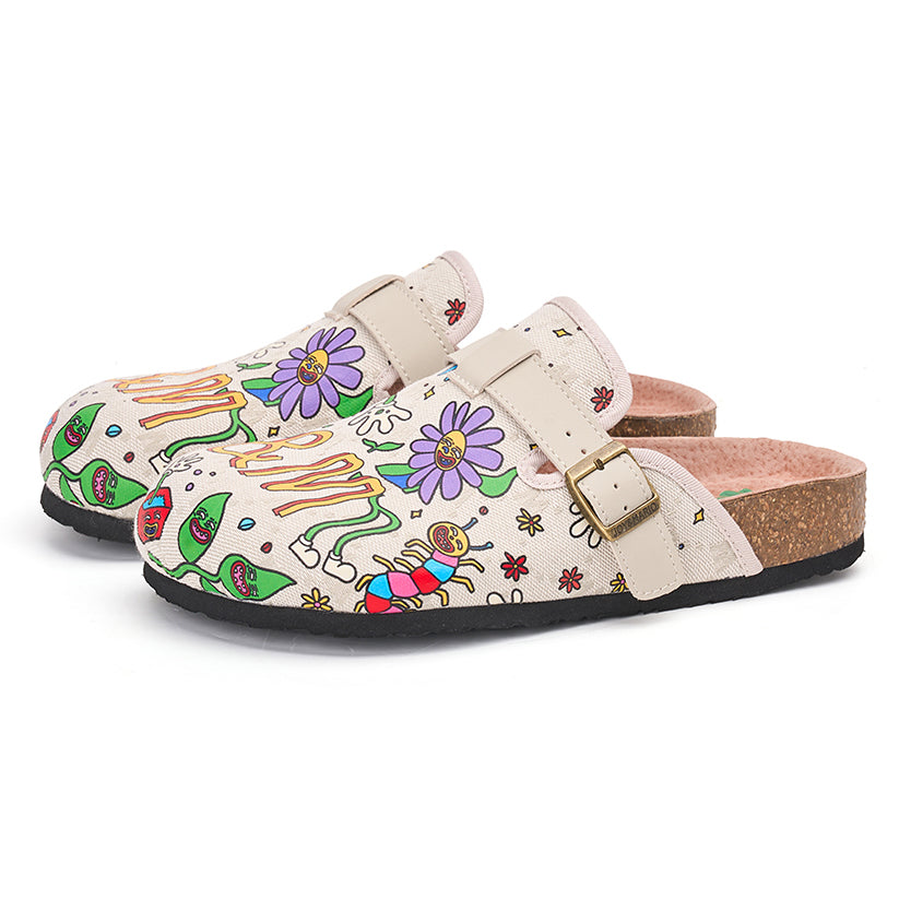 Joy&mario Women’s Slip-On Fabric Birken Slipper Shoes in Ivory-77221W