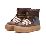 JOY&MARIO Women's Leather and Fabric Slip-on Boots in Coffee-87973W