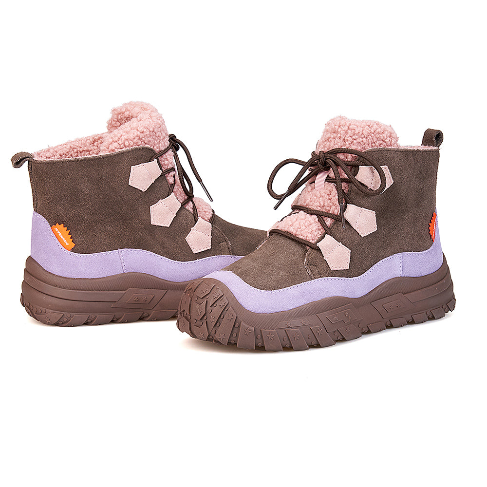 Joy&mario Women's Leather Lace-up Shoes Winter Boots in Coffee-65969W