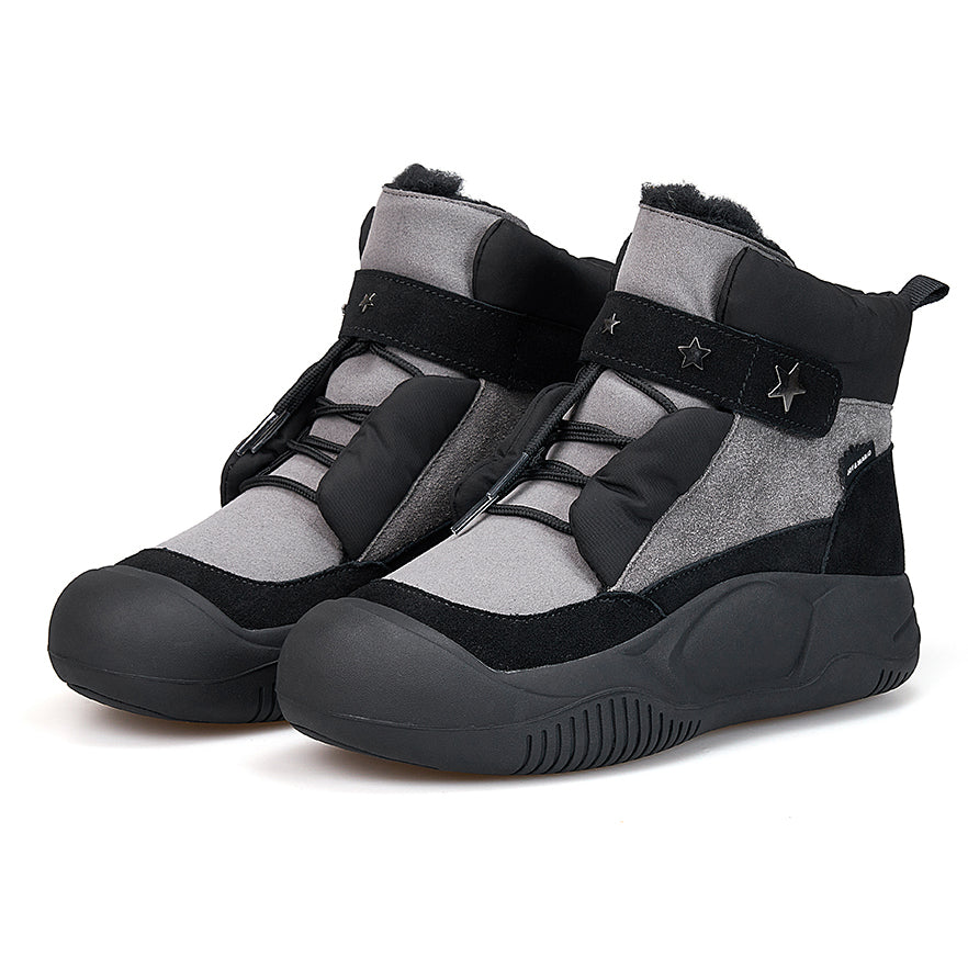 Joy&mario Women's Leather Lace-up Shoes Winter Boots in Black-65937W