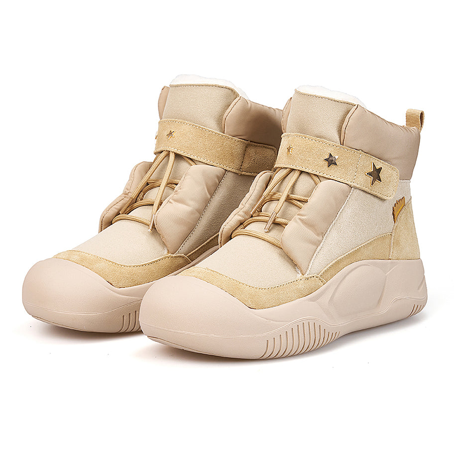 Joy&mario Women's Cow Suede Lace-up Shoes Winter Boots in Sand-65937W