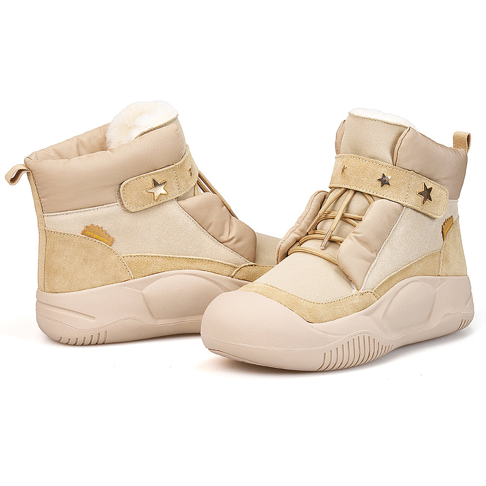 Joy&mario Women's Cow Suede Lace-up Shoes Winter Boots in Sand-65937W