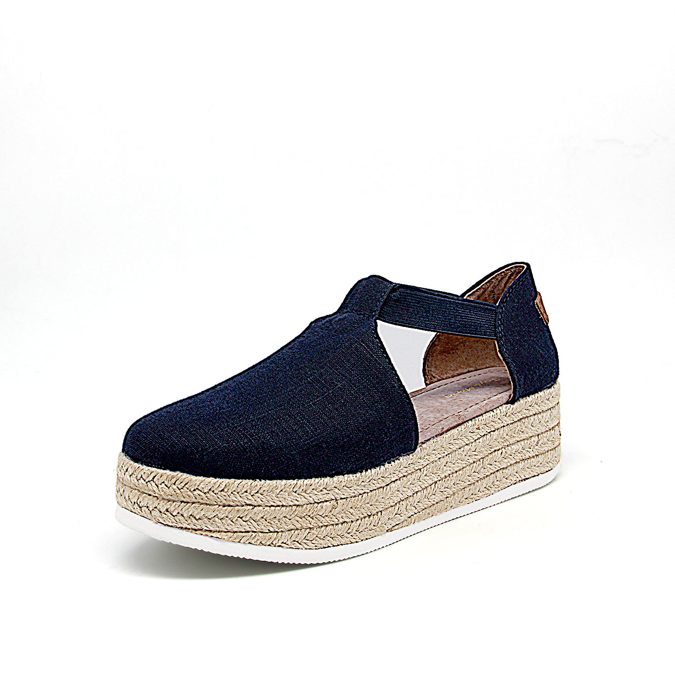 JOY&MARIO Handmade Women’s Slip-On Espadrille Linen Loafers Wedges in Black-AE006W JOYANDMARIO