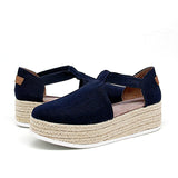 JOY&MARIO Handmade Women’s Slip-On Espadrille Linen Loafers Wedges in Black-AE006W JOYANDMARIO