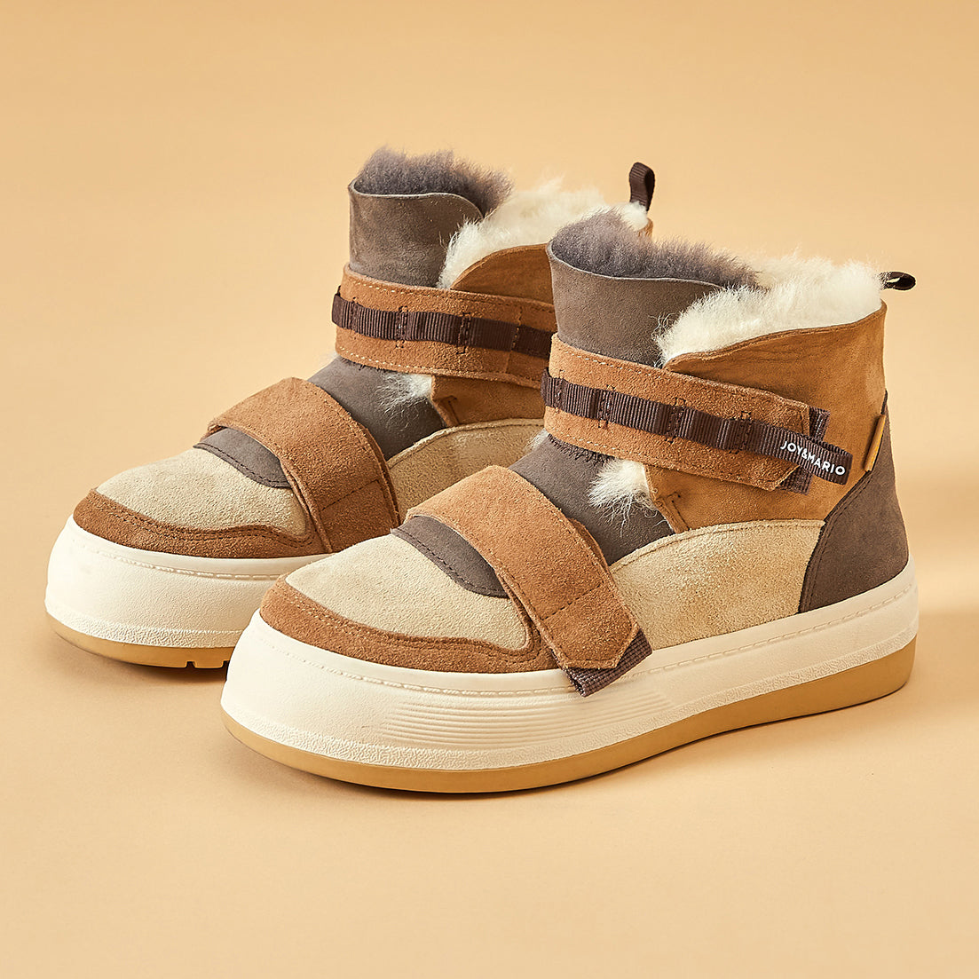 Joy&mario Women's Lace-up Shoes Cow Suede Snow Short Boots in Camel-87307W