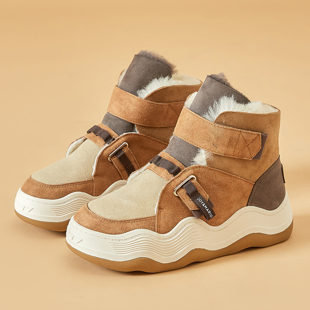 Joy&mario Women's Lace-up Cow Suede Snow Short Boots Shoes in Camel-87308W