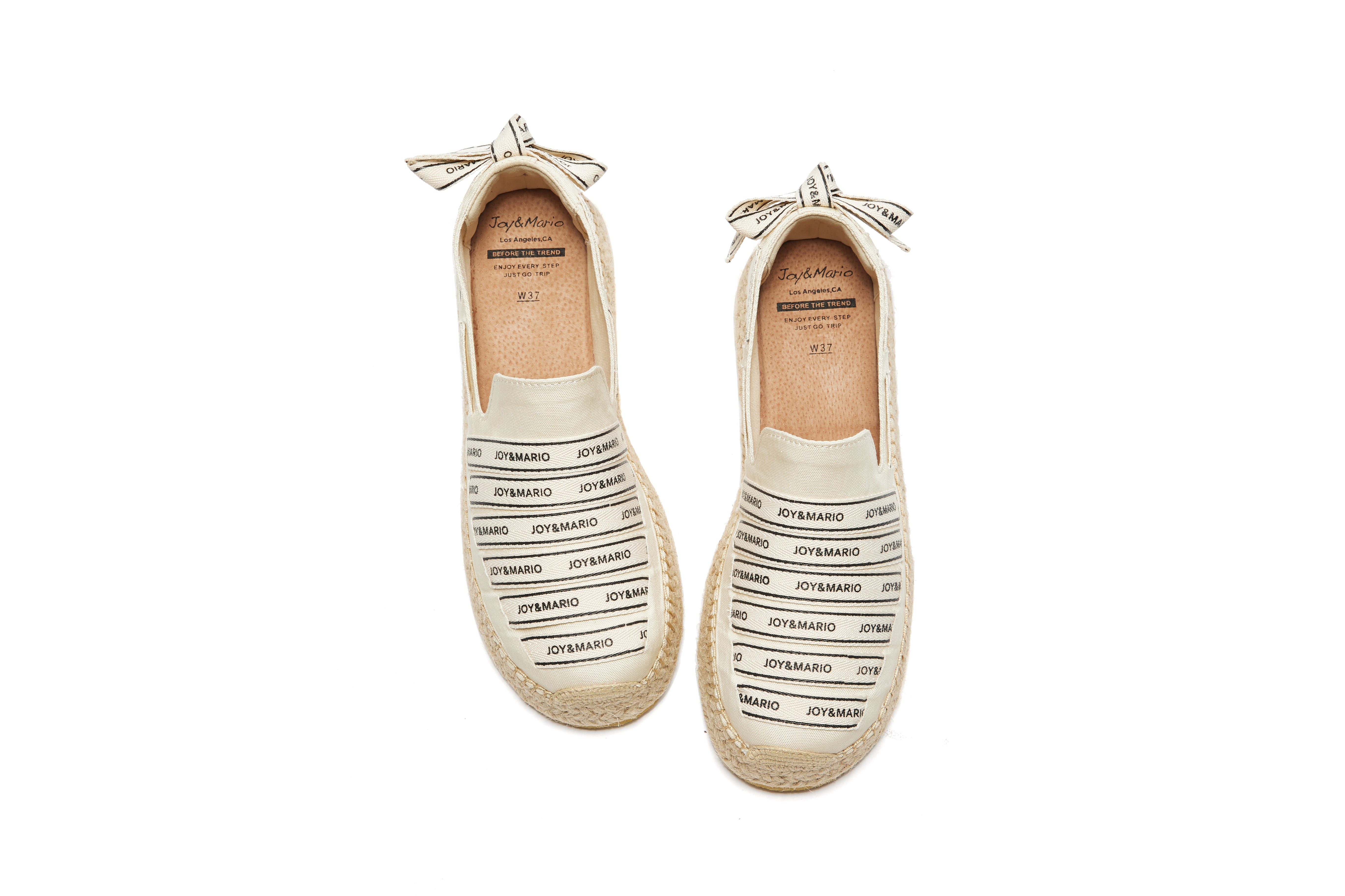 JOY&MARIO Handmade Women’s Slip-On Espadrille Canvas Loafers Flats in Beige-72215W JOYANDMARIO