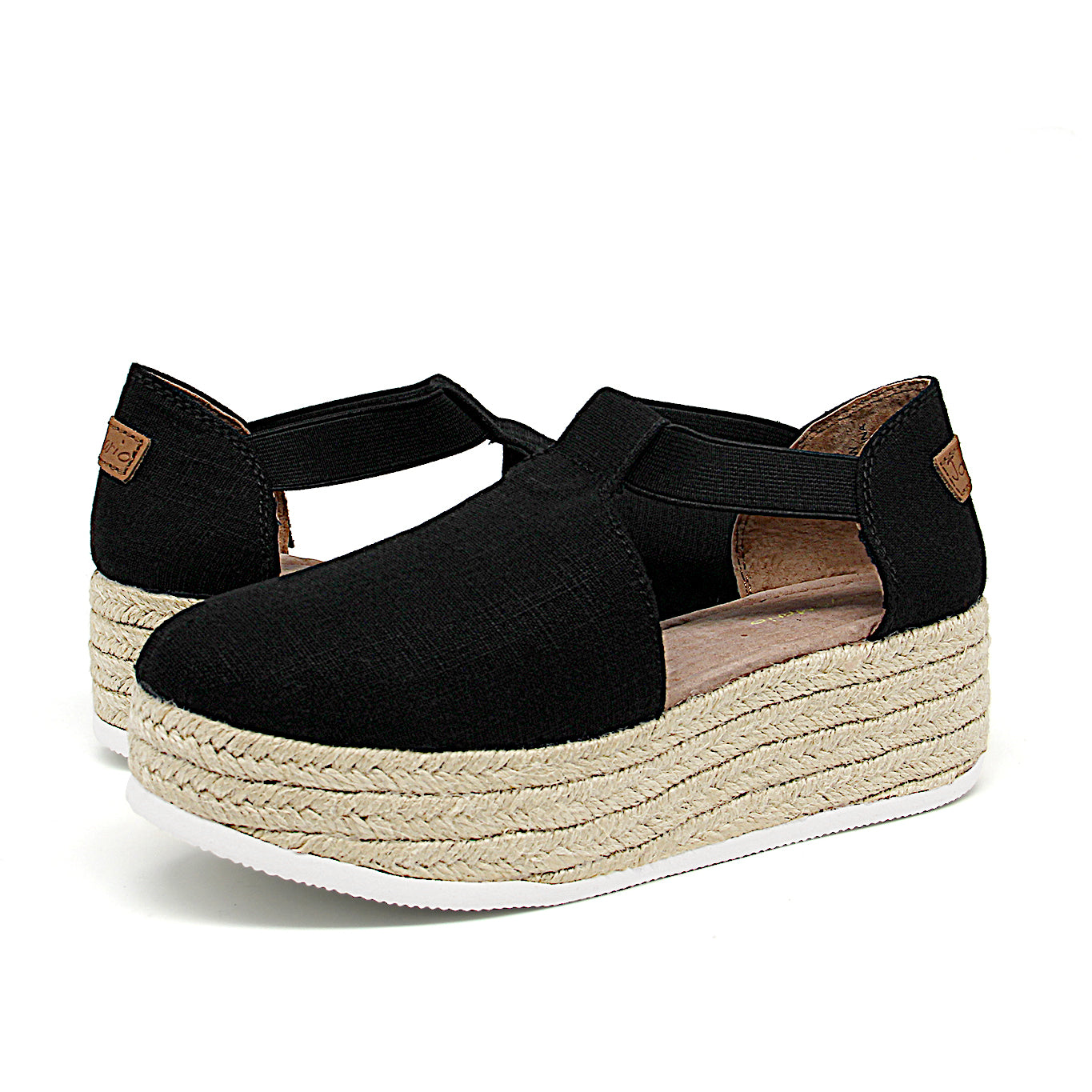 JOY&MARIO Handmade Women’s Slip-On Espadrille Linen Loafers Wedges in Black-AE006W JOYANDMARIO