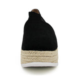 JOY&MARIO Handmade Women’s Slip-On Espadrille Linen Loafers Wedges in Black-AE006W JOYANDMARIO