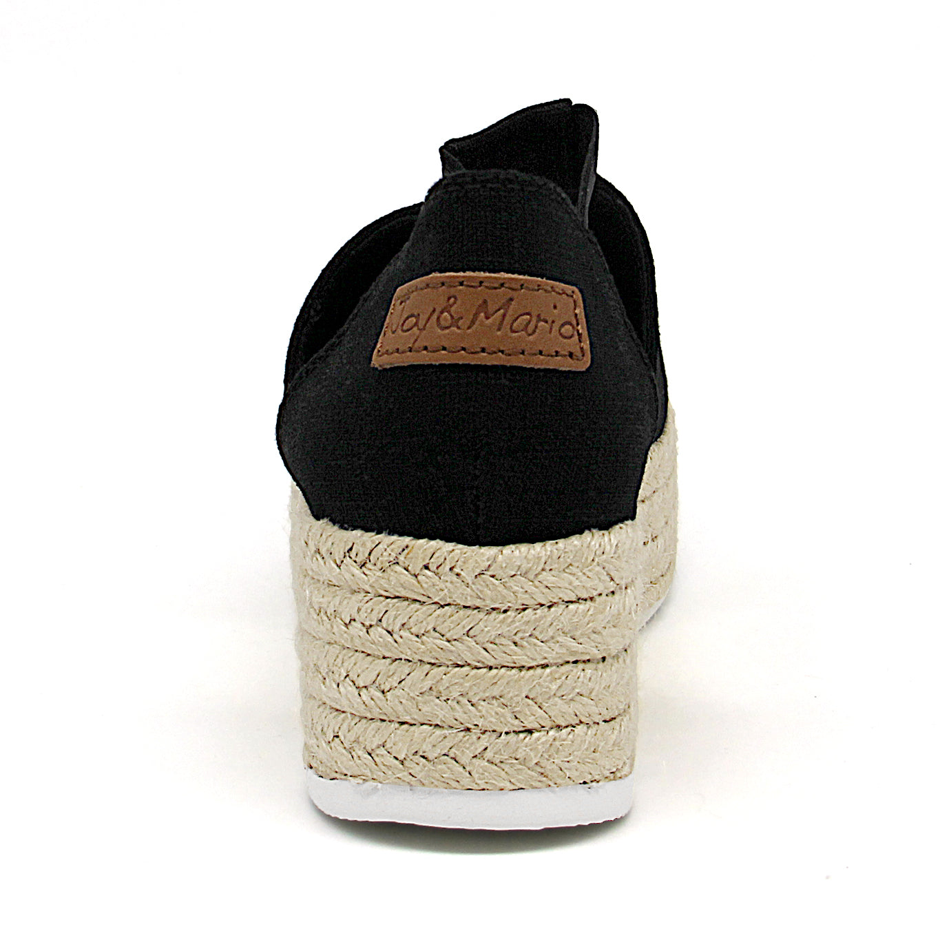 JOY&MARIO Handmade Women’s Slip-On Espadrille Linen Loafers Wedges in Black-AE006W JOYANDMARIO