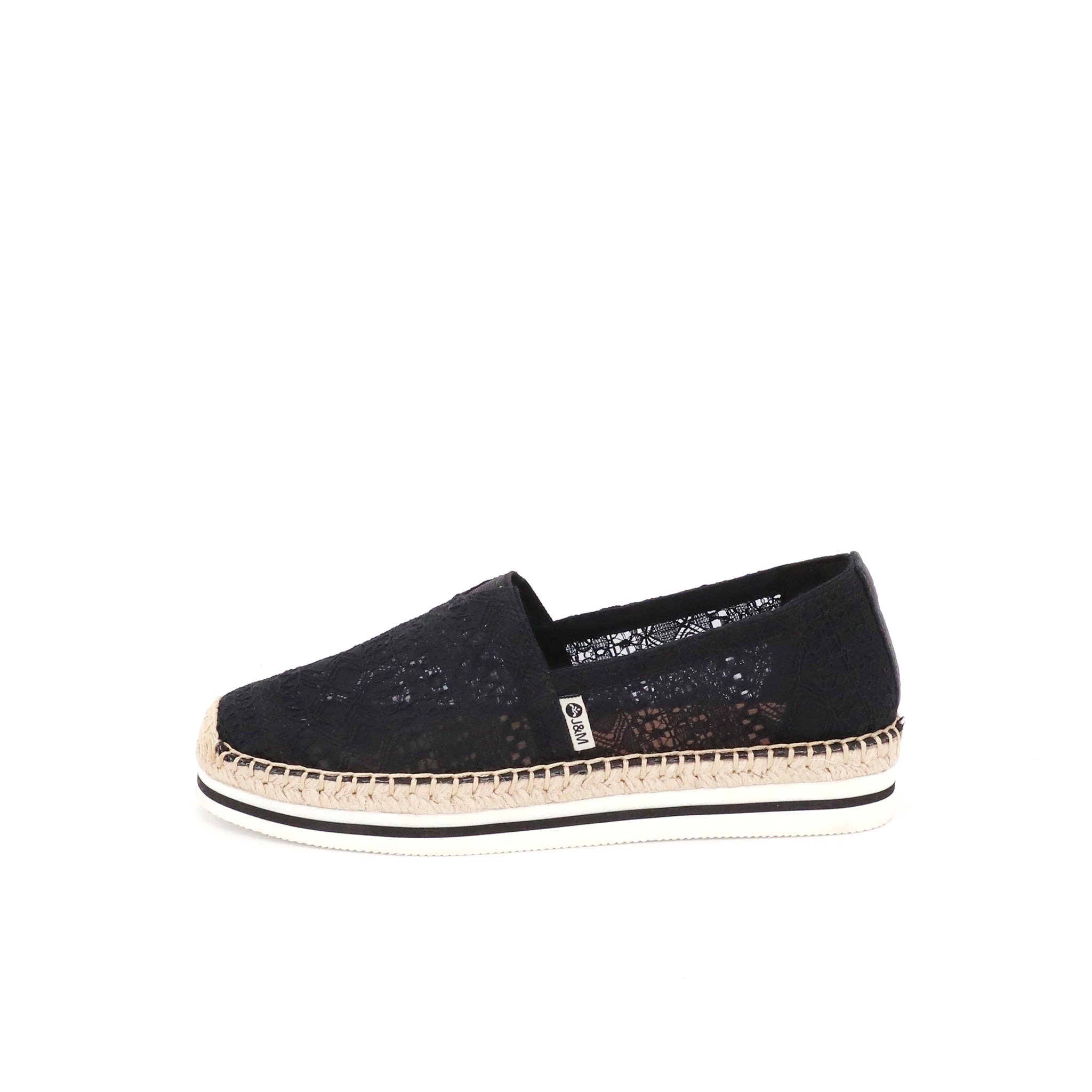 JOY&MARIO Handmade Women’s Slip-On Espadrille Mesh Loafers Platform in Black-A51350W JOYANDMARIO
