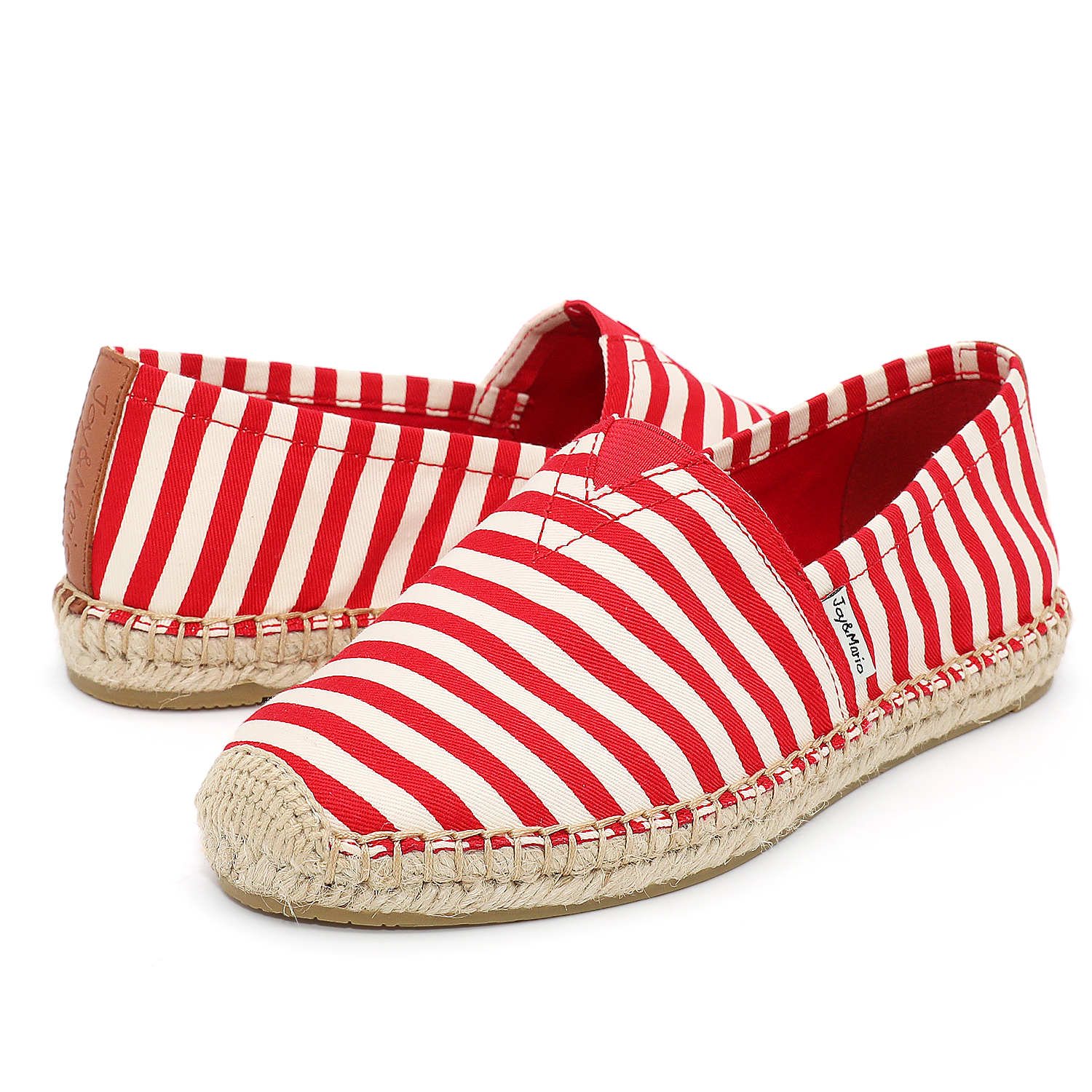 Joy&mario Handmade Women’s Slip-On Espadrille Stripe Flats Shoes in Red-A01601W