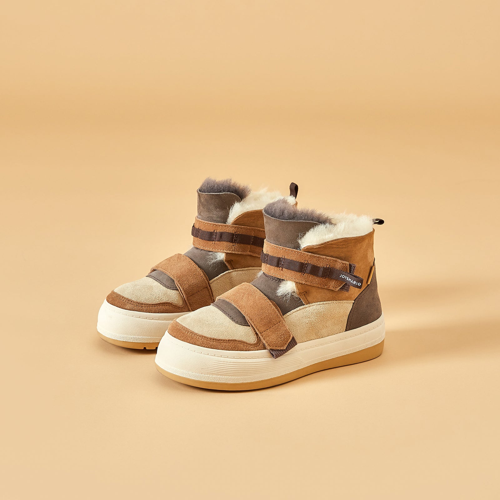 Joy&mario Women's Lace-up Shoes Cow Suede Snow Short Boots in Camel-87307W