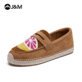 Joy&mario Handmade Women’s Slip-On Espadrille Cow Suede Flats Shoes -05906W