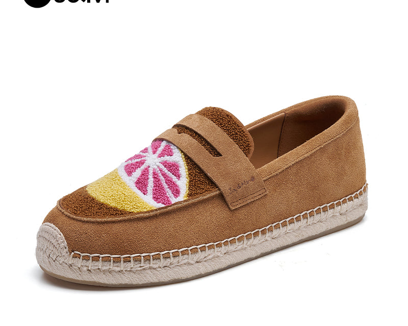 Joy&mario Handmade Women’s Slip-On Espadrille Cow Suede Flats Shoes -05906W