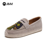 Joy&mario Handmade Women’s Slip-On Espadrille Cow Suede Flats Shoes -05906W
