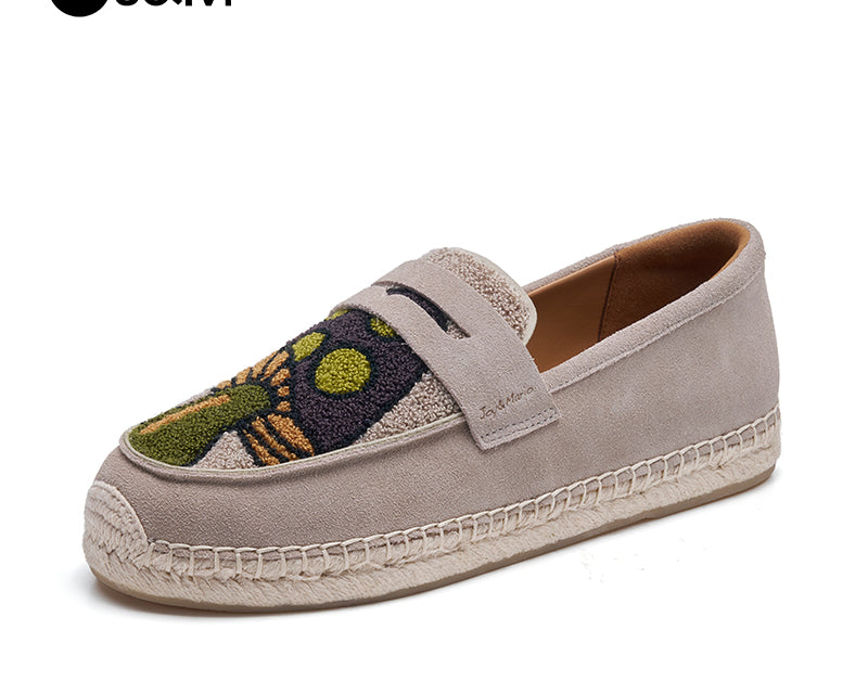 Joy&mario Handmade Women’s Slip-On Espadrille Cow Suede Flats Shoes -05906W