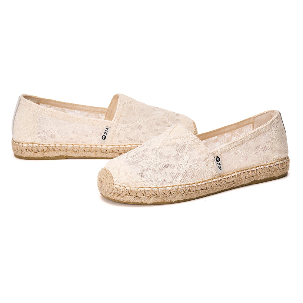 JOY&MARIO Handmade Women’s Slip-On Espadrille Mesh Loafers Flats in White-05620W