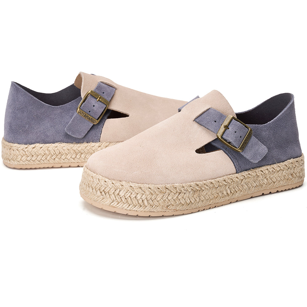JOY&MARIO Handmade Women’s and Men's Slip-On Espadrille Cow Suede Couple Loafers in Grey-05651W/M