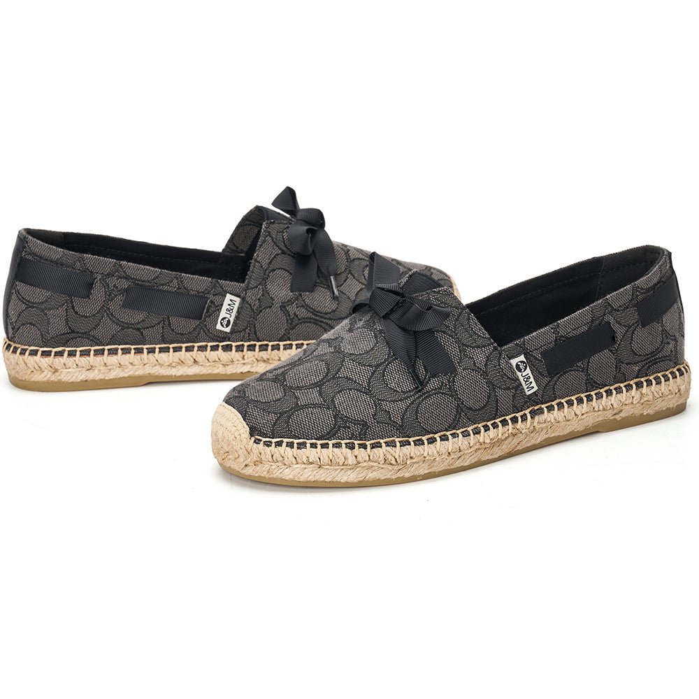 JOY&MARIO Handmade Women’s Slip-On Espadrille Fabric Loafers Flats in Black-05662W