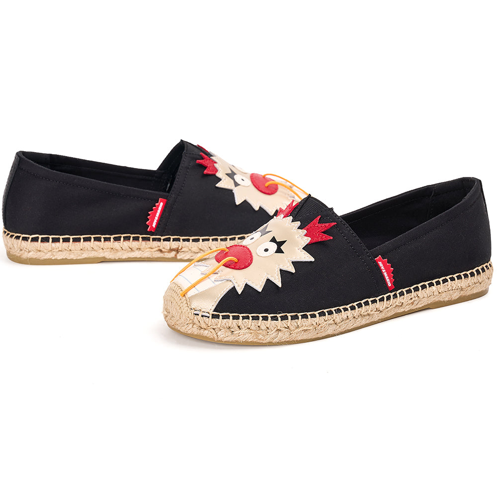 JOY&MARIO Handmade Women’s Slip-On Espadrille Twill Loafers Flats in Black-05696W