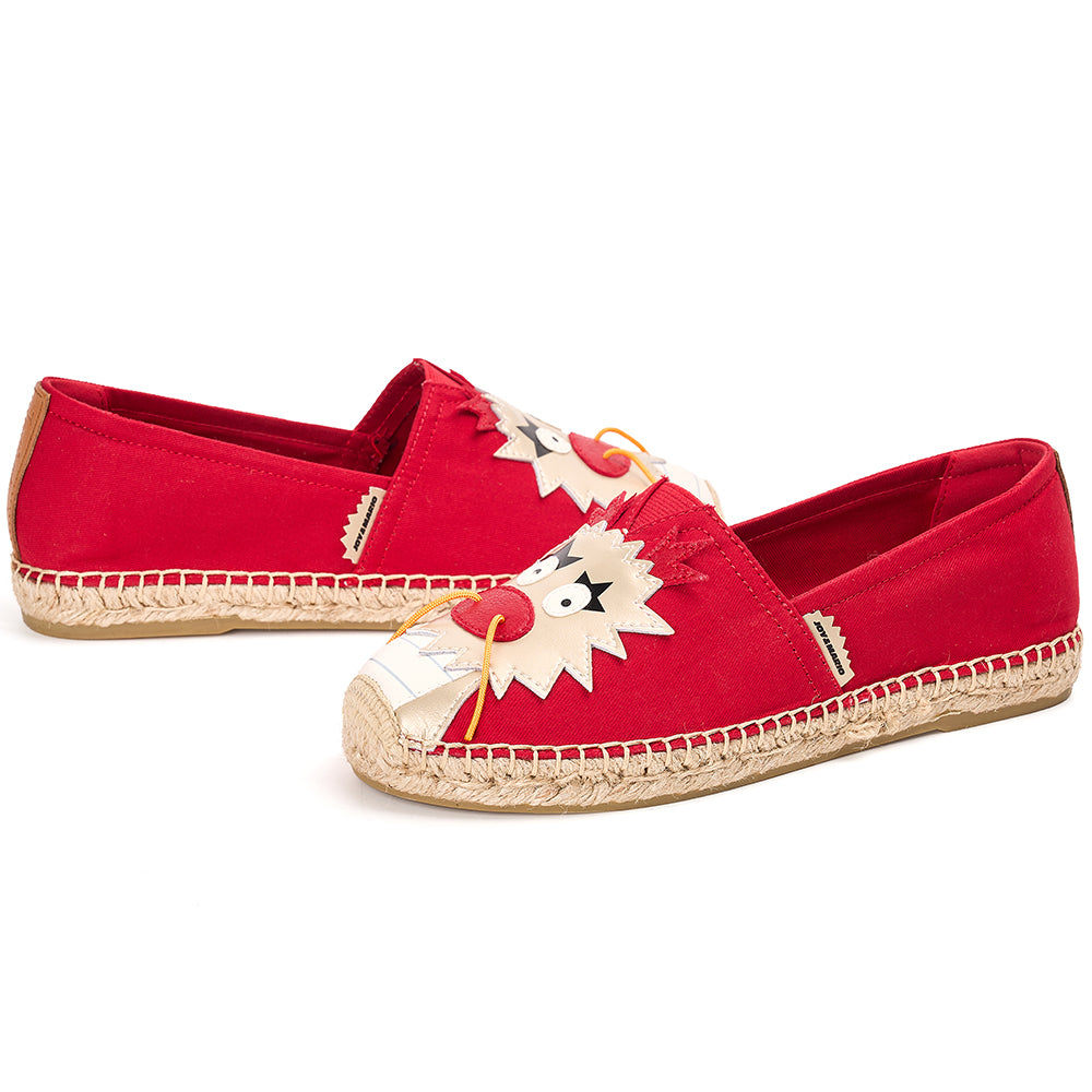 JOY&MARIO Handmade Women’s Slip-On Espadrille Twill Loafers Flats in Red-05696W