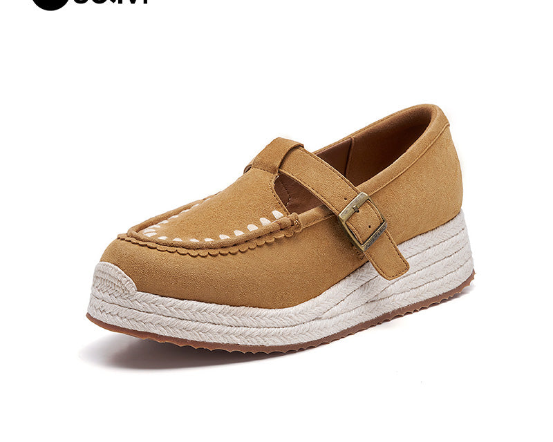 Joy&mario Handmade Women’s Slip-On Espadrille Sheepskin Wedges Shoes -86327W