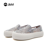 Joy&mario Women’s Slip-on Sequins Mesh Platform Loafers Shoes-87901W