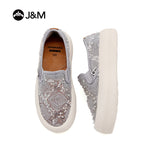 Joy&mario Women’s Slip-on Sequins Mesh Platform Loafers Shoes-87901W