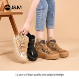 Load image into Gallery viewer, JOY&amp;MARIO Women&#39;s Sequins and Action Leather Lace-up Snow Boots in Apricot-65709W