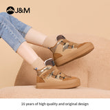 Load image into Gallery viewer, JOY&amp;MARIO Women&#39;s Sequins and Action Leather Lace-up Snow Boots in Camel-65709W