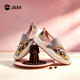 Joy&mario Women’s Slip-on Twill Printed Platform Loafers Shoes-66369W