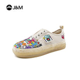 Joy&mario Women’s Slip-on Twill Printed  Loafers Shoes-83667W