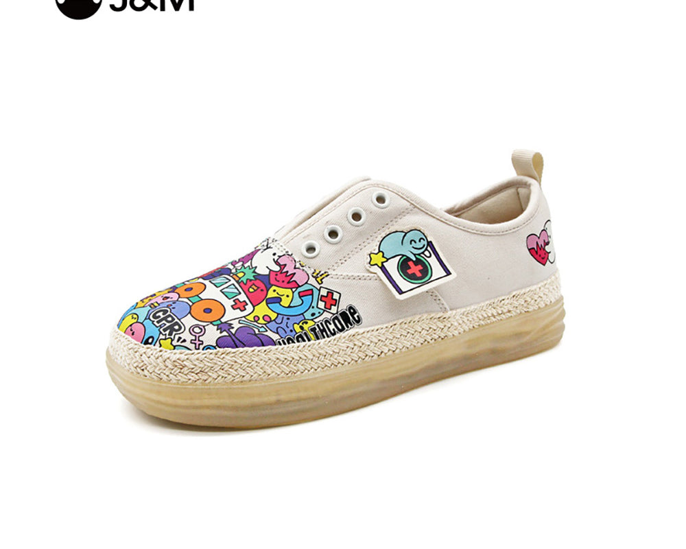 Joy&mario Women’s Slip-on Twill Printed  Loafers Shoes-83667W