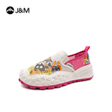 Joy&mario Women’s Slip-on Twill Printed Platform Loafers Shoes-66369W