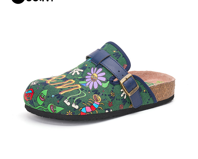 Joy&mario Women’s Slip-On Fabric Birken Slipper Shoes in Green-77221W