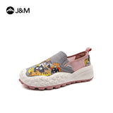 Joy&mario Women’s Slip-on Twill Printed Platform Loafers Shoes-66369W