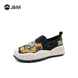 Joy&mario Women’s Slip-on Twill Printed Platform Loafers Shoes-66369W