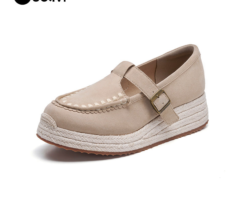 Joy&mario Handmade Women’s Slip-On Espadrille Sheepskin Wedges Shoes -86327W