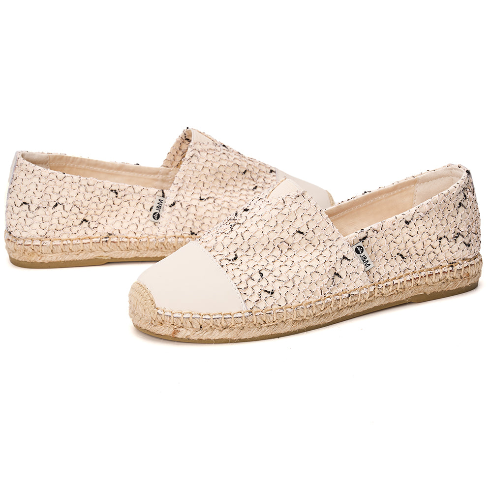 JOY&MARIO Handmade Women’s Slip-On Espadrille Fabric Loafers Flats in Ivory-05671W