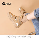 Load image into Gallery viewer, JOY&amp;MARIO Women&#39;s Sequins and Action Leather Lace-up Snow Boots in Camel-65709W